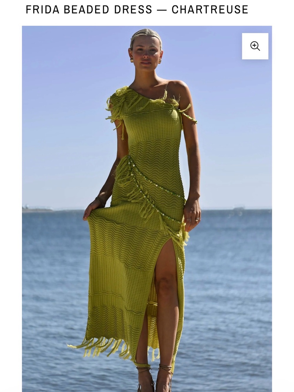 Asymmetric Lime Green Fringe Midi Dress